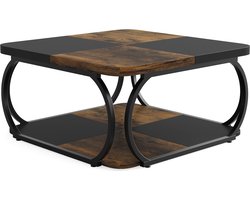 DMG Supply Salontafel - Vierkant - 2 Lagen - 100 x 100 x 50 cm - Bruin en Zwart - MDF en Metaal