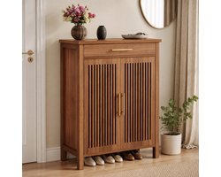 DMG Supply Schoenenkast met Deuren - Schoenenrek Tot 20 Paar Schoenen - 5 Lagen - Met Lade en Verstelbare Planken - Hout - Bruin - 80 x 36 x 110 cm