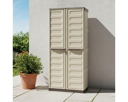 Dmora Outdoor Avelgem, multifunctionele balkonkast met 2 deuren, 100% Made in Italy, 70 x 47 x 178 cm, beige en bruin, gestreepte afwerking