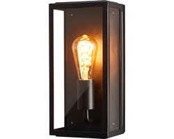 DMQ Buitenlamp Boston - IP44 Wandlamp Zwart Industrieel met Glas - E27