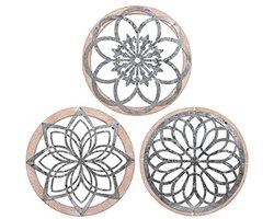 DMYBC 3 Pcs Rustic Wall Decor Round Farmhouse Wall Decoration Metal Wooden Frame Wall Decorations for Home Living Room Dining Room Bedroom Kitchen Hallway