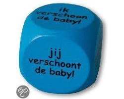 Dobbelsteen - Geboorte - Ik verschoon de baby - jij verschoont de baby (blauw)
