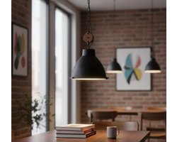 Dock Industriële Hanglamp 42x42x37 cm – Robuuste Metaal en Rubberwood Design – Altameubel