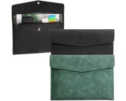 Documentenorganizerset - 2 stuks - Zwart - Groen - Draagbare PU-documententas - Schrijfwarentas - Tablet-/laptopstandaard - Opbergtas