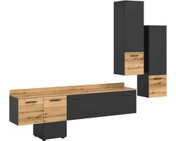 Doel woonkamercombinatie inclusief lichtgrijs NB Evoke Oak NB - 37x247x196cm