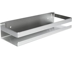 DOESS Doucherek- Douchemand- Badkamerrek-Badkamer Organiser-Rekje Voor In De Douche- Badkamer Plank- RVS Doucherek- Rekje Voor Shampoo-Douchemand Zonder Boren- Rechthoekig Doucherek- Inclusief Montagemateriaal (30 CM, Zilver)