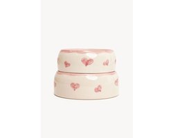Dogguo Heart Dogbowl Pink&Beige - Hondenvoerbak - Ø17x7 cm Kleine Honden