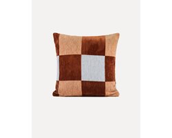 DOGGUO® Luxe Sierkussens - 50x50 cm - Kussens Woonkamer - Decoratie en Bank Kussen voor Binnen - Afneembare Hoes - Jacquard Stof - Retro Print Bruin Beige Blauw