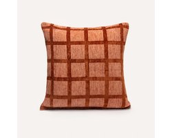DOGGUO® Luxe Sierkussens - 50x50 cm - Kussens Woonkamer - Decoratie en Bank Kussen voor Binnen - Afneembare Hoes - Jacquard Stof - Vierkant Print Mokka Bruin