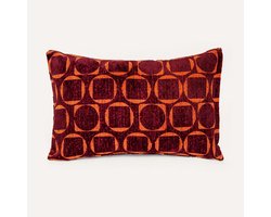 DOGGUO® Luxe Sierkussens - 60x40 cm - Kussens Woonkamer - Decoratie en Bank Kussen voor Binnen - Afneembare Hoes - Jacquard Stof - Retro Print Bordeaux Oranje