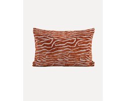 DOGGUO® Luxe Sierkussens - 60x40 cm - Kussens Woonkamer - Decoratie en Bank Kussen voor Binnen - Afneembare Hoes - Jacquard Stof - Vierkant Print Bruin Blauw