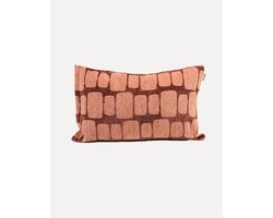 DOGGUO® Luxe Sierkussens - 60x40 cm - Kussens Woonkamer - Decoratie en Bank Kussen voor Binnen - Afneembare Hoes - Jacquard Stof - Vierkant Print Bruin Perzik