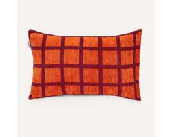 DOGGUO® Luxe Sierkussens - 60x40 cm - Kussens Woonkamer - Decoratie en Bank Kussen voor Binnen - Afneembare Hoes - Jacquard Stof - Vierkant Print Oranje Bordeaux