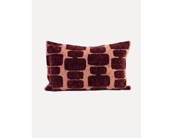DOGGUO® Luxe Sierkussens - 60x40 cm - Kussens Woonkamer - Decoratie en Bank Kussen voor Binnen - Afneembare Hoes - Jacquard Stof - Vierkant Print Perzik Bordeaux