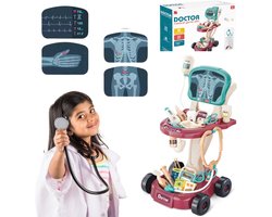Dokters Speelset - Medische Trolley met EKG - Kinder Dokter Speelgoed - Stethoscoop - Thermometer & Accessoires - Rolstoel Speelset - Educatief & Leerzaam - voor 3+ jaar - 2 x AA-batterijen (niet inbegrepen) - Multicolor