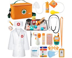 Dokterset Speelgoed - Kinderspeelgoed voor Jongens en Meisjes - Vanaf 2 Jaar geschikt voor 3 4 5 en Ouder - Dierenarts Speelgoed - Oranje met Wit