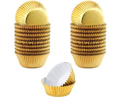 Dolaso 100 muffin vormen- diameter 5 x 3 cm- mini aluminiumfolie-cupcake bak- gouden eenmalige cupcake