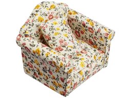 Dollhouse Sofa - 1:12 Miniature Furniture Model - Stoffen Bloemmotief - Recliner Sofa met Kussens - Accessoires Mini Furniture Sofa Set met Rugkussens (Geel)