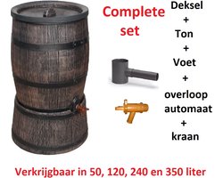 Dollux Regenton met voet, houtlook, 120 liter, incl. regenton vulautomaat en kraan