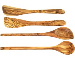 D.O.M. 4-delig Keukenset van Olijfhout - Luxe Houten Kooklepels & Spatels - Handgemaakt & Duurzaam