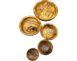 D.O.M. Luxe Olijfhouten Schalenset – 5 Stuks Stapelbaar, Handgemaakt & Duurzaam