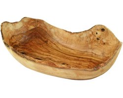 D.O.M. Rustieke Handgemaakte Olijfhouten Fruitschaal – Luxe Ovale Schaal 34-36 cm voor Fruit, Salades en Decoratie