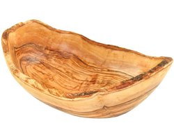 D.O.M. Rustieke Olijfhouten Ovale Fruitschaal met Natuurlijke Rand (L30-34 cm) – Voor Fruit, Salade en Brood
