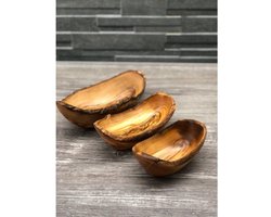 D.O.M. Set van 3 Rustieke Olijfhouten Schalen – Decoratief en Duurzaam - Snackschalen