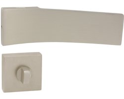 Domino® Deurkrukgarnituur XO QR M91 - Nikkel satijn fluweel - WC met Vierkant Rozette - Deurbeslag van aluminium - Deurklink voor badkamer, badkamerdeuren, kelderdeur en binnendeur