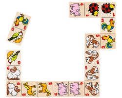 Domino: DIEREN 6x3cm, 28 blokjes, hout, in houten kistje, 3+