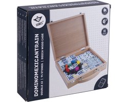 Domino Dubbel 12 Mexican Train – 91 Stenen met Gekleurde Ogen – Luxe Beuken Kist met Handvat – Inclusief Station & Treinen – Strategisch Familiespel – Longfield Games