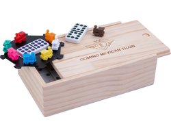 Domino Dubbel 9 Mexican train in houten kist