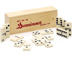 Domino set - Dominoes Double Six - 28 stuks - domino grote stenen 5.4 x 2.7 x 1.2 CM - houten kist - Officiële maat
