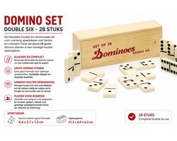 Domino set in Houten Kist - Dominoes Grote Stenen - Double Six - 28 stuks - 5.4 x 2.7 x 1.2 CM