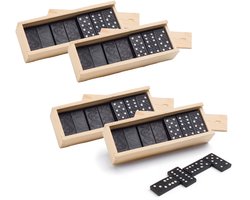 Domino spel 112x stuks steentjes in houten kistje - Gezelschapsspel - Familiespel - Klassiek dominospel
