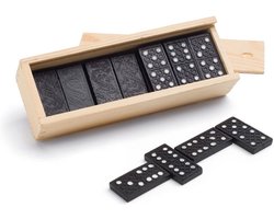 Domino spel 28x stuks steentjes in houten kistje - Gezelschapsspel - Familiespel - Klassiek dominospel