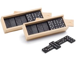 Domino spel 56x stuks steentjes in houten kistje - Gezelschapsspel - Familiespel - Klassiek dominospel