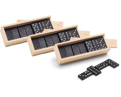Domino spel 84x stuks steentjes in houten kistje - Gezelschapsspel - Familiespel - Klassiek dominospel