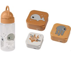 Done by Deer Friends SET drinkbeker met rietje + 3 snackdoosjes - Mustard/Grey