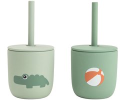 Done By Deer Playground Siliconen Rietjesbeker - 2 Stuks - Green
