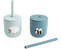 Done By Deer Tiny Farm Siliconen Rietjesbeker - 2 Stuks - Blue