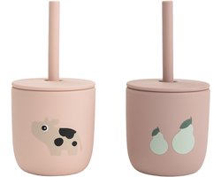 Done By Deer Tiny Farm Siliconen Rietjesbeker - 2 Stuks - Powder