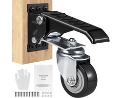 DoneMore® - 4x werkbank zwenkwielen - intrekbaar stepdown wiel - 360 graden draaibaar - met voetrem - zwart staal - 16 x 7 x 17,4 cm - set van 4