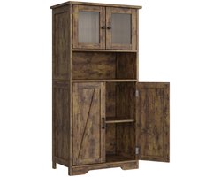 DoneMore® – Badkamerkast – Vrijstaand opbergkast – Met glazen deuren en verstelbare planken – bruin – 60 x 30 x 128 cm – 33 kg