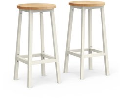 DoneMore® - barkruk set van 2 - barstoel 74 cm - industrieel design - staal en spaanplaat - wit eiken beige - 32x32x74 cm - 7 kg