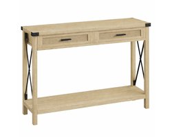 DoneMore® – Consoletafel – Smalle bijzettafel – Met 2 laden en onderplank – landhuis stijl – houtkleur – 109 × 30 × 79 cm – 19 kg
