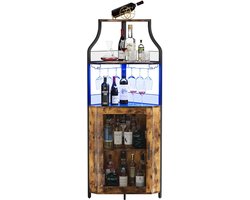 DoneMore® - hoekwijnkast - industriële wijnbar - met LED-verlichting verstelbare planken - hout/metaal - 47x34x154 cm