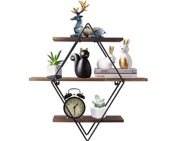 DoneMore® - klein formaat - 3-Tier Industriële Wandplank - Rustiek Hout & Metalen Frame - 50x19x50 cm