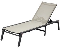 DoneMore® - ligstoel buiten - chaise lounge stoel- opvouwbaar verstelbaar - aluminium frame - beige/zwart - 80 x 60 x 90 cm - 8 kg
