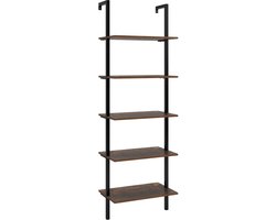 DoneMore® - wandrek - kast - iIndustriële Ladder Plank - 5 Niveaus - Boekenkast & Display Rek - Hout & Metaal - 60x35x185 cm - Vintage Design